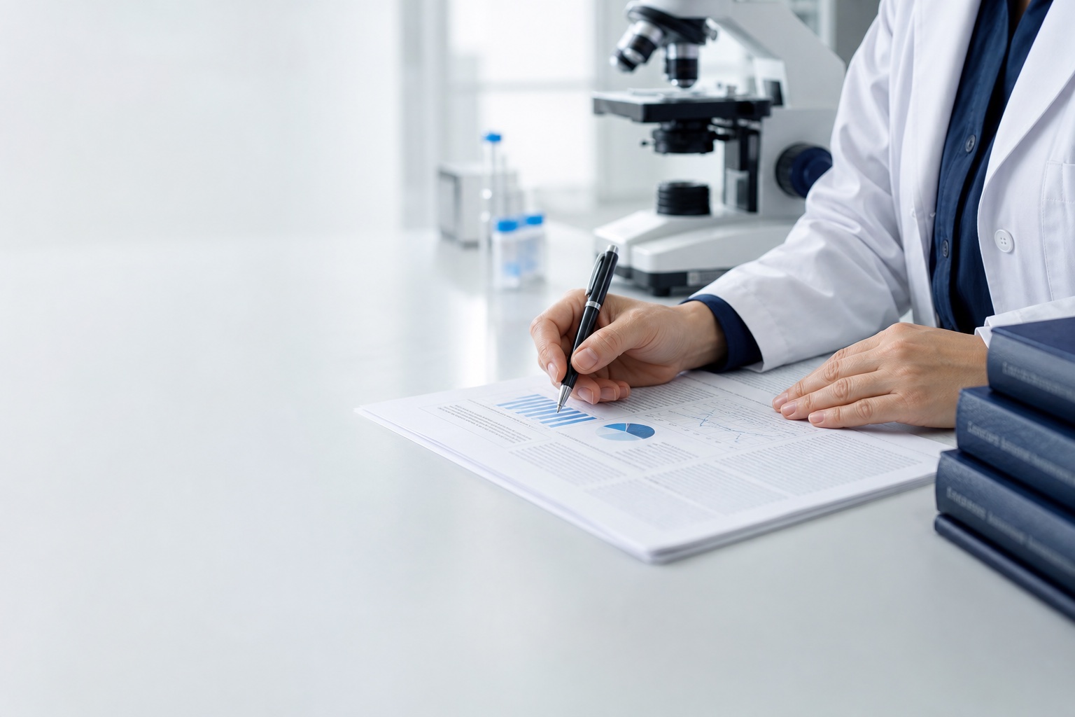 Biomedical professional reviewing a scientific manuscript